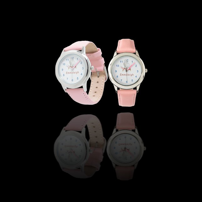 白パーソナライズされた猫かわいらしが枕に座る 腕時計 (クリエイターアップロード済み)