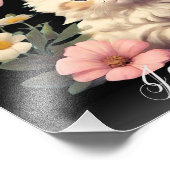 白パーソナライズされた猫のかわいいフラワーブラック フォトプリント            (角)