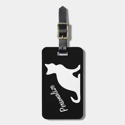 白パーソナライズされた猫シルエットラゲッジタグ ラゲッジタグ (正面縦)