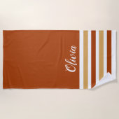 白パーソナライズされた砂茶ストライプの色 ビーチタオル (正面)