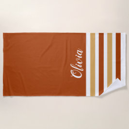 白パーソナライズされた砂茶ストライプの色 ビーチタオル
