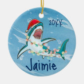 白パーソナライズされた素晴らしサメ海水色 セラミックオーナメント (正面)