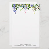 白パーソナライズされた紫フローラ 便箋 (正面/裏面)