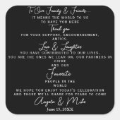 白パーソナライズされた結婚に感謝エレガント スクエアシール (正面)