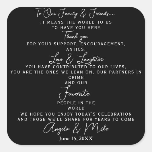 白パーソナライズされた結婚に感謝エレガント スクエアシール (正面)