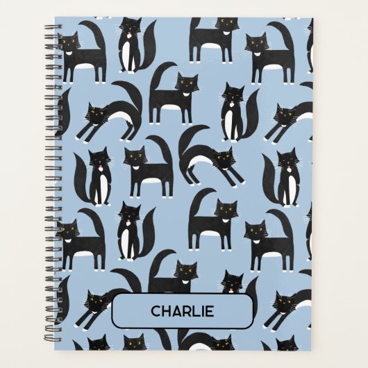 白パーソナライズされた色のかわいいタキシード猫 プランナー手帳 (正面)