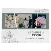 白パーソナライズされた色の結婚写真 ラージペーパーバッグ (裏面)