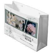 白パーソナライズされた色の結婚写真 ラージペーパーバッグ (正面アングル)