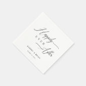 白パーソナライズされた色の「ずっと幸せに」結婚の スタンダードカクテルナプキン (角)