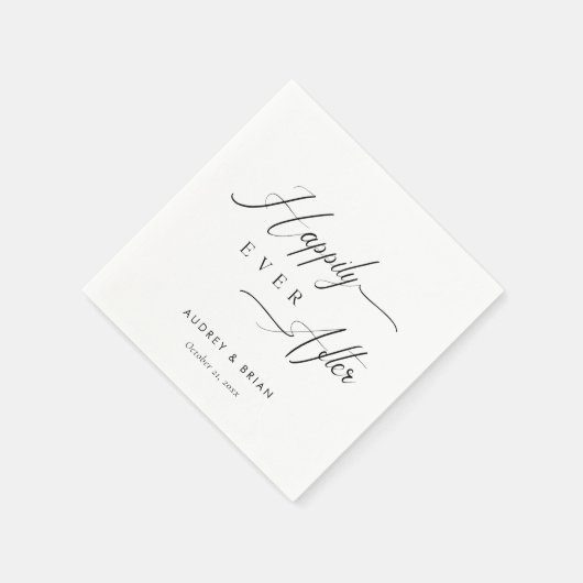 白パーソナライズされた色の「ずっと幸せに」結婚の スタンダードカクテルナプキン (角)