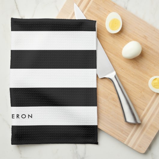 白パーソナライズされた色ストライプと編集可能カラー キッチンタオル (四つ折り)