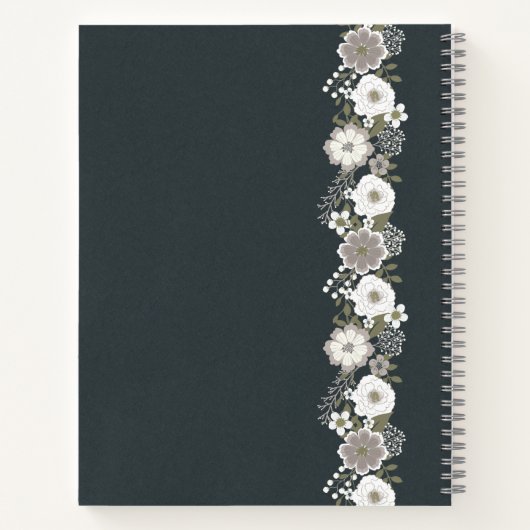 白パーソナライズされた花行頭文字 ノートブック (裏面)