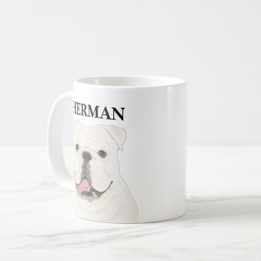 白パーソナライズされた英語ブルドッグ コーヒーマグカップ (正面左)