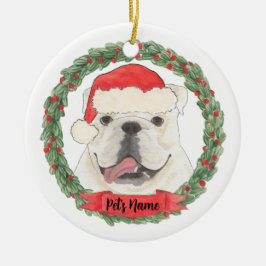 白パーソナライズされた英語ブルドッグ セラミックオーナメント
