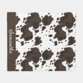 白パーソナライズされた褐色コウィドプリント フリースブランケット (正面(横))