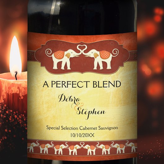白パーソナライズされた象のワ結婚インラベル ワインラベル