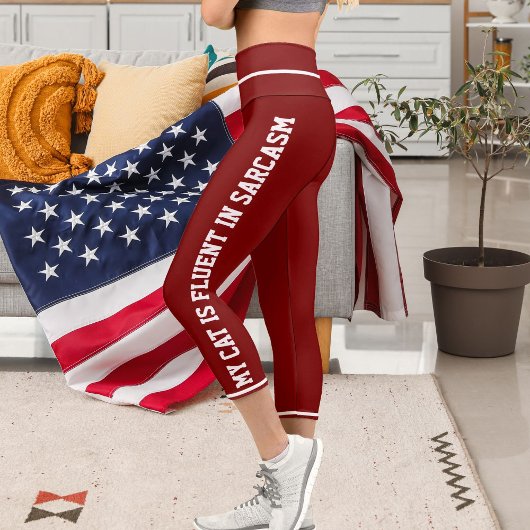 白パーソナライズされた赤おもしろい漫画スタイル猫テーマ カプリレギンス