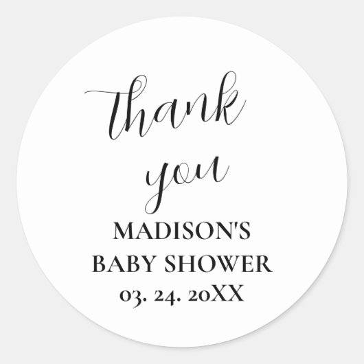白パーソナライズされた赤ちゃんシャワーありがとう ラウンドシール (正面)