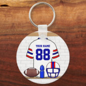 白パーソナライズされた赤ブルーサッカージャージー キーホルダー (正面)