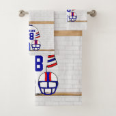 白パーソナライズされた赤ブルーサッカージャージー バスタオルセット (インサイチュ)