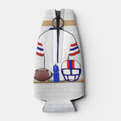 白パーソナライズされた赤ブルーサッカージャージー ボトルクーラー (裏面)