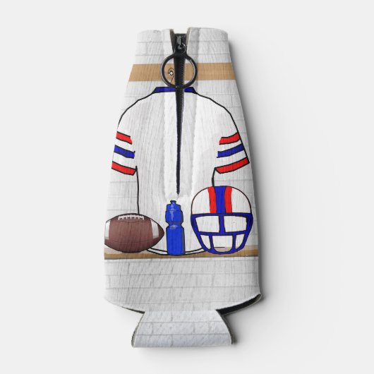 白パーソナライズされた赤ブルーサッカージャージー ボトルクーラー (裏面)