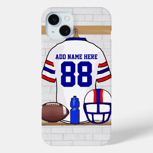 白パーソナライズされた赤ブルーサッカージャージー Case-Mate iPhoneケース (裏面)