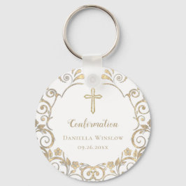 白パーソナライズされた金ゴールドクロスガールズ確認 キーホルダー