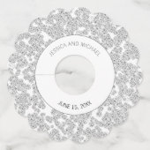 白パーソナライズされた銀エレガントダイヤモンドグリッター ワイングラスタグ (正面)