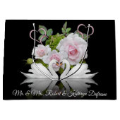 白パーソナライズされた鳥結婚/記念日 ラージペーパーバッグ (正面)