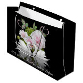 白パーソナライズされた鳥結婚/記念日 ラージペーパーバッグ (正面アングル)