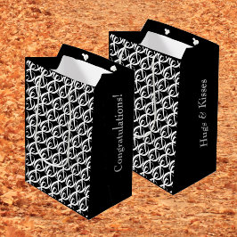 白パーソナライズされた黒おめでとう結婚の ミディアムペーパーバッグ