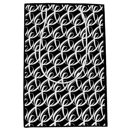 白パーソナライズされた黒おめでとう結婚の ミディアムペーパーバッグ (正面)