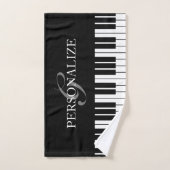 白パーソナライズされた黒のグランドピアノ鍵 ハンドタオル (ハンドタオル)