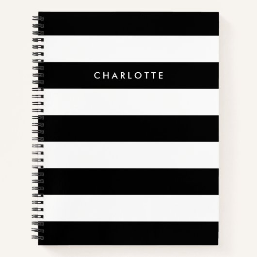 白パーソナライズされた黒のストライプ ノートブック (正面)
