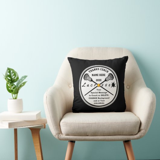 白パーソナライズされた黒のラクロスコーチの贈り物 クッション (椅子)