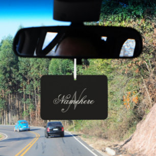 白パーソナライズされた黒の名前のモノグラム カーエアーフレッシュナー