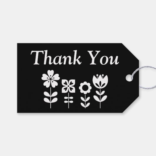 白パーソナライズされた黒の花 ギフトタグ (正面(横))