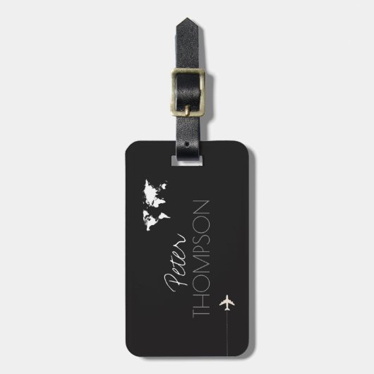 白パーソナライズされた黒エレガント旅行 ラゲッジタグ (正面縦)
