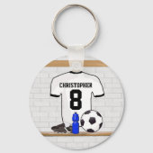 白パーソナライズされた黒サッカージャージー キーホルダー (正面)