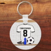 白パーソナライズされた黒サッカージャージー キーホルダー (正面)