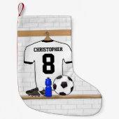 白パーソナライズされた黒サッカージャージー スモールクリスマスストッキング (正面)