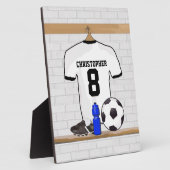 白パーソナライズされた黒サッカージャージー フォトプラーク (側面)