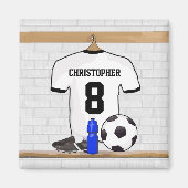 白パーソナライズされた黒サッカージャージー マグネット (正面)