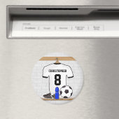 白パーソナライズされた黒サッカージャージー マグネット (インサイチュ (食洗機))