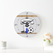 白パーソナライズされた黒サッカージャージー ラージ壁時計 (ホーム)