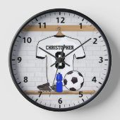 白パーソナライズされた黒サッカージャージー 壁時計 (正面)
