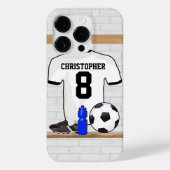 白パーソナライズされた黒サッカージャージー Case-Mate iPhoneケース (裏面)
