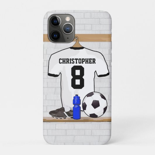 白パーソナライズされた黒サッカージャージー Case-Mate iPhoneケース (裏)