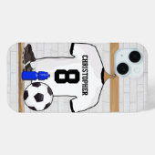 白パーソナライズされた黒サッカージャージー Case-Mate iPhoneケース (裏面 (横))